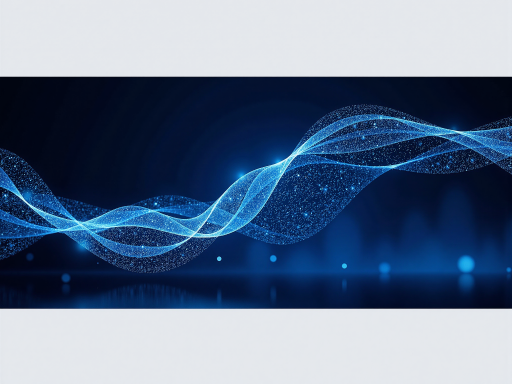 未来科技概念图，蓝色渐变背景，发光的数据流线条，抽象的AI芯片图案，现代科技感，光线效果，数字化元素